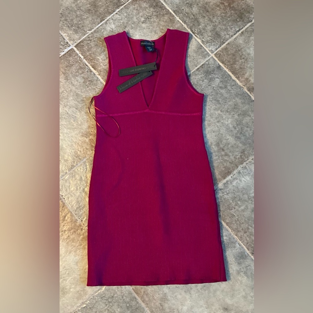 NWT House of Harlow 1960 Revolve V-neck ribbed Compression Knit Dress ~M